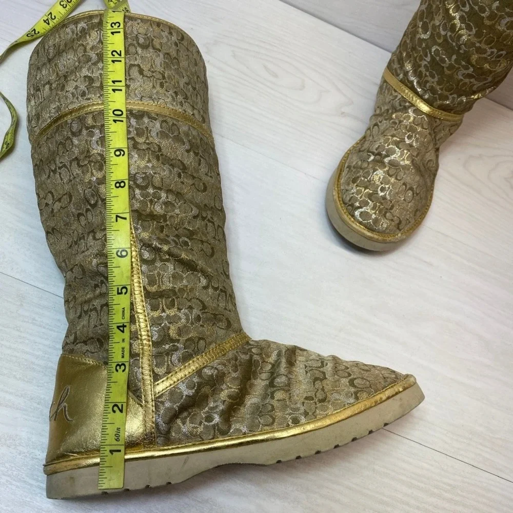 Coach Womens 9B Nikole Tall Winter Boots Signature C Monogram Gold Luxury